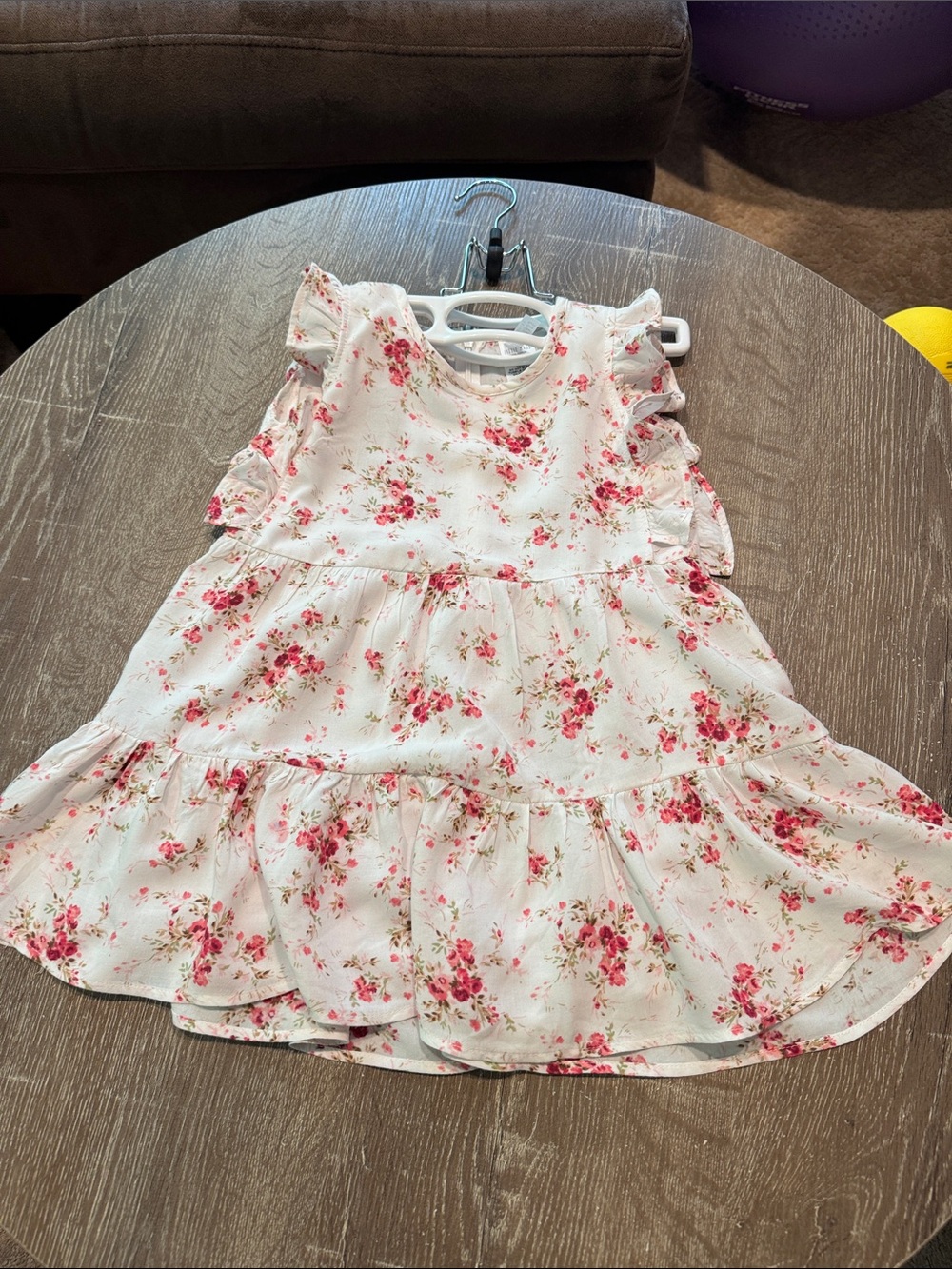 Little Mass White Dress with Pink Rose Floral Print